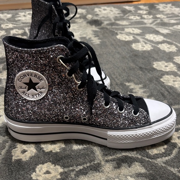 Converse Women's Sparkle High-Top Sneakers - Black and Silver - Picture 1 of 5